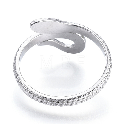 304 Stainless Steel Snake Open Cuff Ring RJEW-N040-21-1