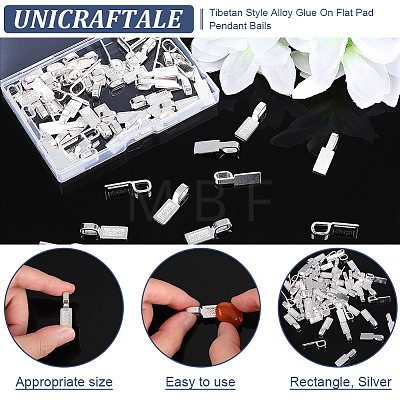 Unicraftale 100Pcs Tibetan Style Alloy Glue-on Flat Pad Bails FIND-UN0002-33-1