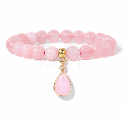 Synthetic Rose Quartz Beaded Stretch Bracelets PW-WGB60EB-02-1-1