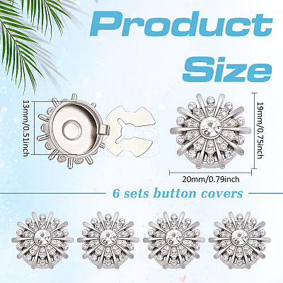 6Pcs Alloy Rhinestone Cufflinks BUTT-ME0001-33-1