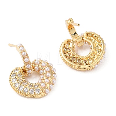 Rack Plating Brass Micro Pave Clear Cubic Zirconia Stud Earrings for Women EJEW-G394-47G-1