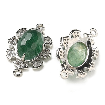 Natural Green Strawberry Quartz Faceted Oval Connector Charms G-G181-06P-02-1