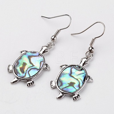 Tortoise Platinum Tone Brass Natural Paua Shell Dangle Earrings EJEW-M060-18-1