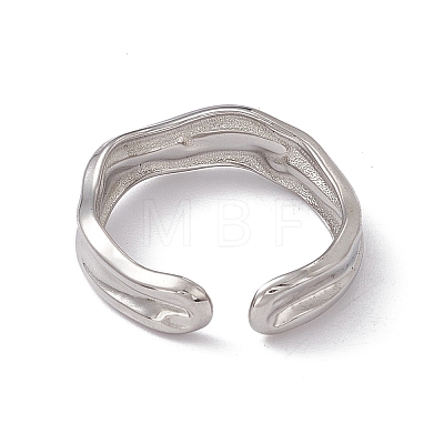 304 Stainless Steel Twist Wave Open Cuff Ring for Women RJEW-C045-23P-1