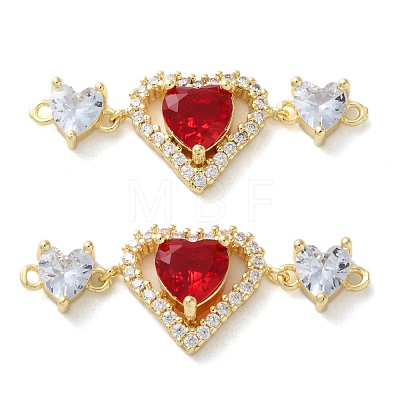 Rack Plating Brass Cubic Zirconia Triple Heart Connector Charm KK-C084-05G-1