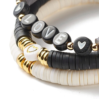 Love Heart Beads Stretch Bracelets Set for Women BJEW-JB07161-1