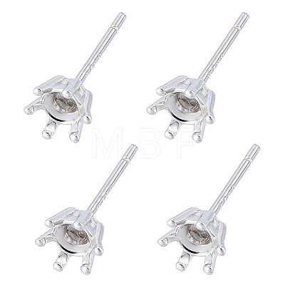 2 Pairs 925 Sterling Silver Stud Earring Settings STER-BC0002-89B-1