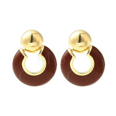 Flat Round Brass Enamel Stud Earrings EJEW-B120-06G-01-1