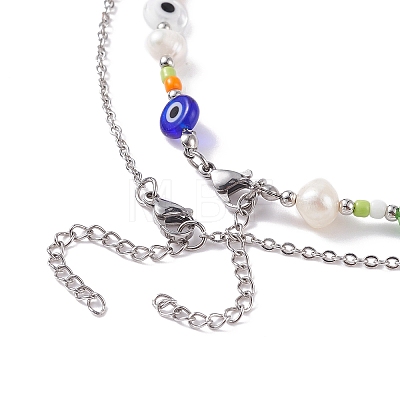 2Pcs 2 Style Natural Pearl & Evil Eye Beaded Necklaces with Bear Pendant for Women NJEW-TA00019-1