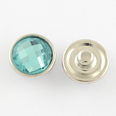 Flat Round Brass Faceted Glass Jewelry Snap Buttons X-RESI-S056-M-1