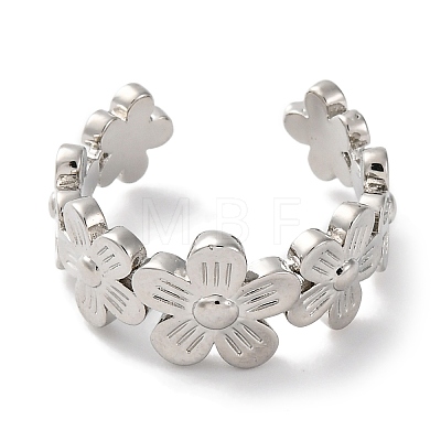 Rack Plating Brass Flower Open Cuff Rings for Women RJEW-S242-01P-B-1