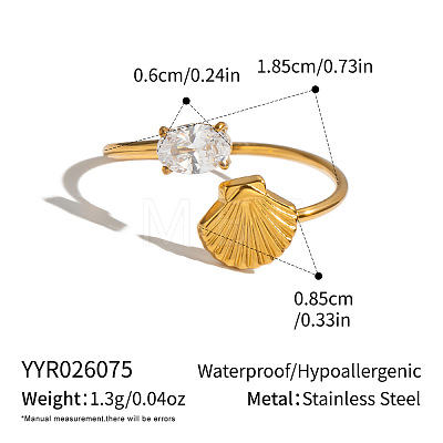 304 Stainless Steel Pave Cubic Zirconia Cuff Open Rings for Women VD5322-2-1