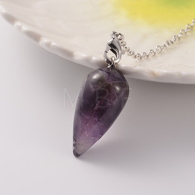 Teardrop Platinum Tone Brass Amethyst Dowsing Pendulums MAK-M015-03A-1