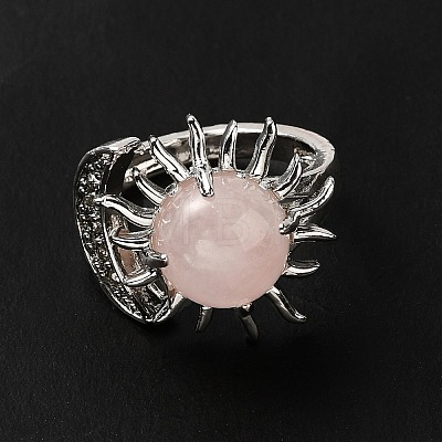 Natural Rose Quartz Sun & Moon Open Cuff Rings RJEW-K241-01P-04-1