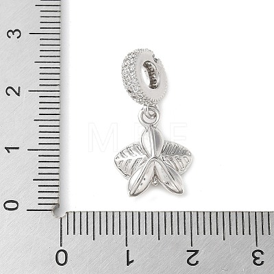 Brass Micro Pave Clear Cubic Zirconia Flower European Dangle Charms KK-C086-03P-02-1