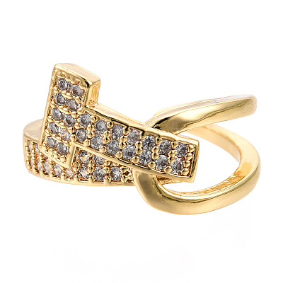 Cubic Zirconia Initial Letter T Open Cuff Ring RJEW-N037-041B-1