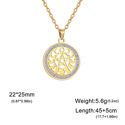 Stainless Steel Crystal Rhinestone Witchcraft Moon Phases Star of David Pendant Necklaces FS-WGE09DF-04-1