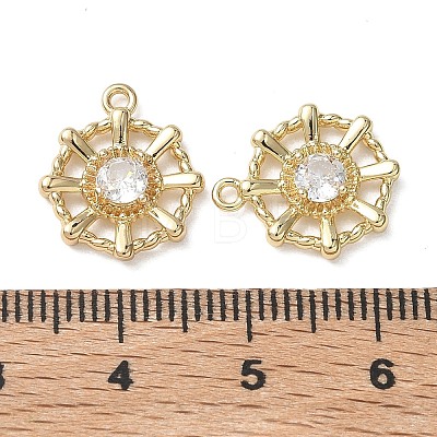 Brass Micro Pave Clear Cubic Zirconia Circular Pendants KK-C259-04G-1