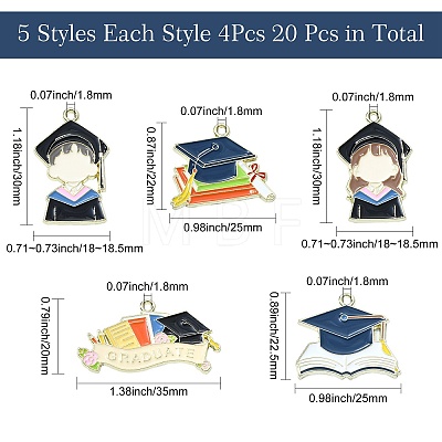 20Pcs 5 Styles Graduation Season Golden Plated Alloy Enamel Pendants ENAM-CJ0006-14-1