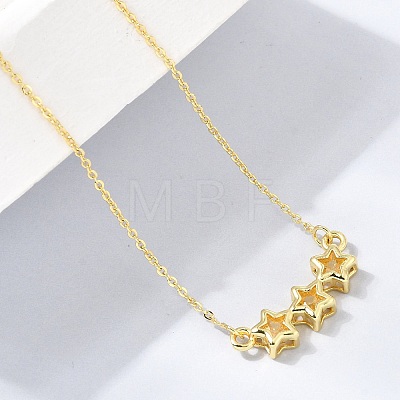Brass Glass Triple Star Pendant Necklaces KK-CBAB173-03G-01-1