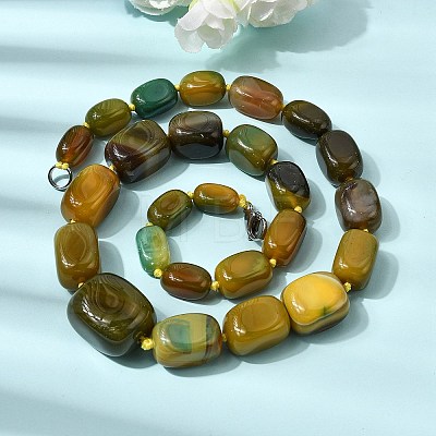 Dyed Natural Agate Cuboid Graduated Beaded Necklaces with Alloy Clasps NJEW-C113-01I-1