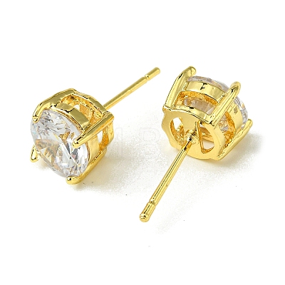 Brass with Cubic Zirconia Stud Earrings EJEW-G379-01G-1