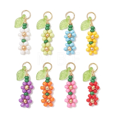 8Pcs Glass Seed Beaded Pendants PALLOY-MZ01329-1
