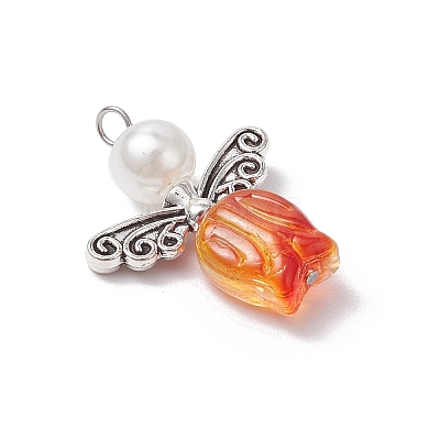 Transparent Glass Beads with Alloy Beads and ABS Plastic Imitation Pearl Round Beads and 304 Stainless Steel Flat Head Pins Pendants PALLOY-JF03621-1