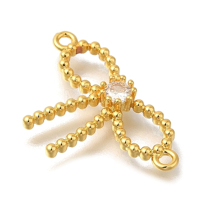 Rack Plating Brass Pave Clear Cubic Zirconia Bowknot Connector Charms KK-I716-29G-1