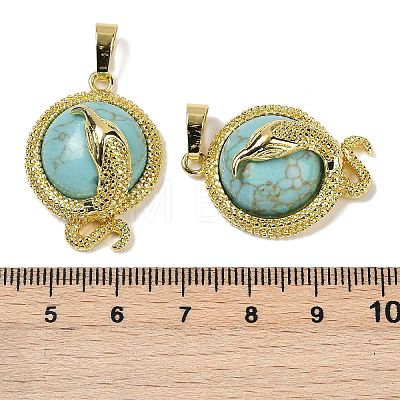 Synthetic Turquoise Flat Round Shaped Brass Pendants KK-F887-03G-28-1