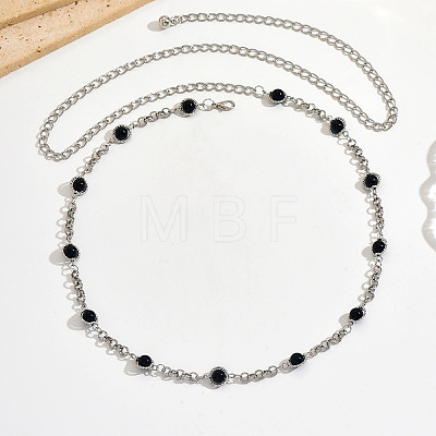 Black Plastic Round Beads Alloy Link Waist Chains for Women WG2B6F3-01-1