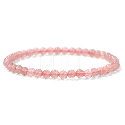 4mm Round Natural Strawberry Quartz Beads Bracelet for Men KG3069-39-1