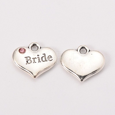 Wedding Theme Antique Silver Tone Tibetan Style Heart with Bride Rhinestone Charms LS-TIBEP-N005-12D-1