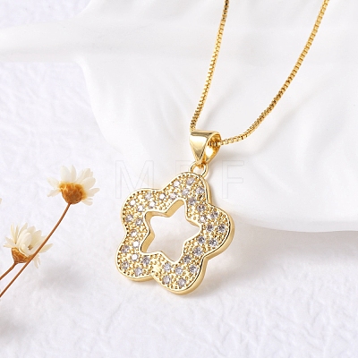 Brass Micro Pave Clear Cubic Zirconia Pendant Necklaces for Women NJEW-D305-03G-04-1