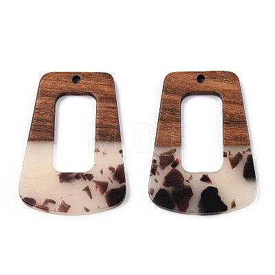 Transparent Resin & Walnut Wood Pendants RESI-TAC0017-72-B02-1