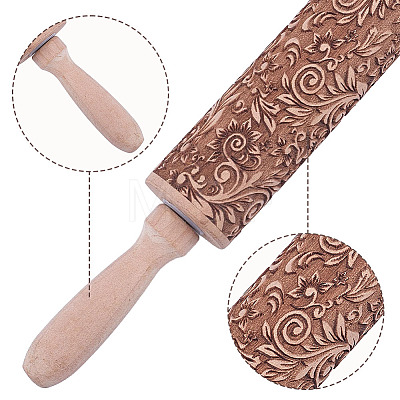 Flower Print Wood Rolling Pin AJEW-WH0314-689C-1-1