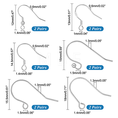 12 Parirs 6 Style Sterling Silver Earring Hooks FIND-PH0017-81-1