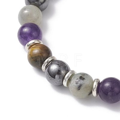 Non-Magnetic Synthetic Hematite & Natural Grade AB Tiger Eye & Labradorite & Quartz Beads Stretch Bracelets for Women BJEW-JB12832-1