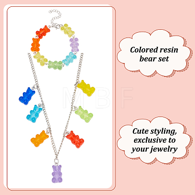ANATTASOUL Bear Resin Pendant Necklaces & Beaded Bracelets & Dangle Earrings SJEW-AN0001-36-1