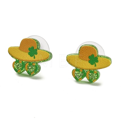 Saint Patrick's Day Theme Acrylic & 304 Stainless Steel Stud Earring for Women Men EJEW-H112-01C-1