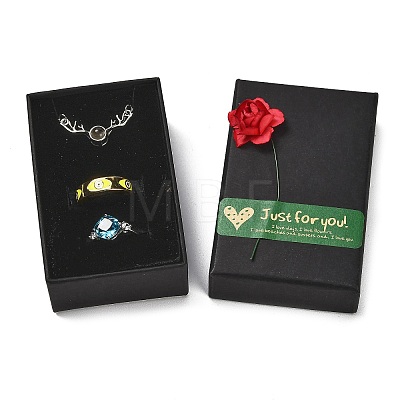 Kraft Paper Gift Boxes with Faux Rose Flower Outside for Jewelry Set CON-Z011-01B-02-1