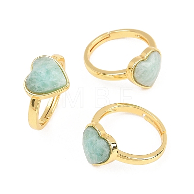 Natural Amazonite Finger Rings with Brass Findings G-H353-03G-03-1