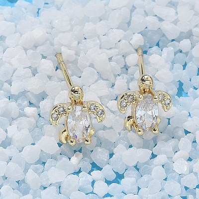 Brass & Clear Cubic Zirconia & Glass Stud Earrings EJEW-Q014-15G-1