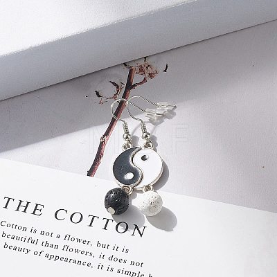 Alloy Enamel Yin Yang Matching Asymmetrical Earrings X-EJEW-JE04894-01-1