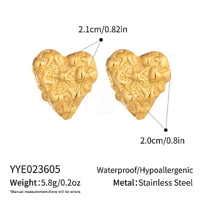 304 Stainless Steel Textured Love Heart Stud Earrings for Women ZO7901-1-1