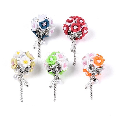 Handmade Polymer Clay Rhinestone Beads with Resin Alloy Iron Chain Glass ABS Imitation Pearl RESI-T060-27M-1