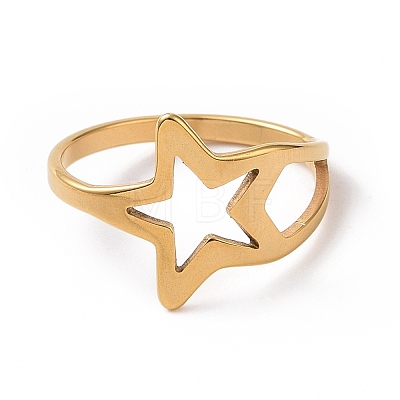 Ion Plating(IP) 201 Stainless Steel Star Finger Ring RJEW-J051-21G-1