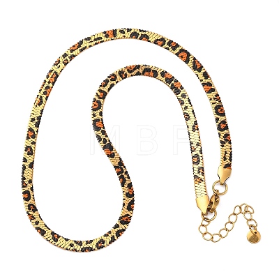 304 Stainless Steel Leopard Print Flat Snake Chain Necklaces for Women NJEW-A044-02A-G-1