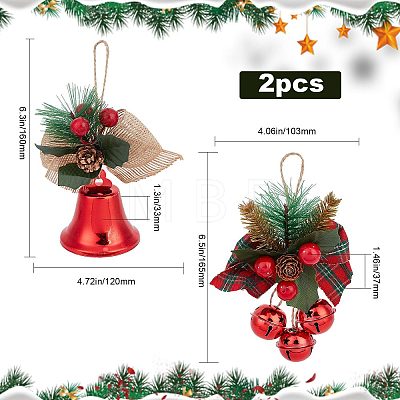 Gorgecraft 2Pcs 2 Styles Christmas Bell Pendant Decorations HJEW-GF0001-35-1