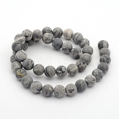 Frosted Natural Map Stone/Picasso Stone/Picasso Jasper Round Bead Strands X-G-M272-08-10mm-1